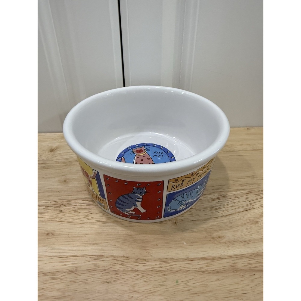 Signature Housewares Cat Bowl By Riviera Van Beers Stoneware 'Feed Me Cat' Print